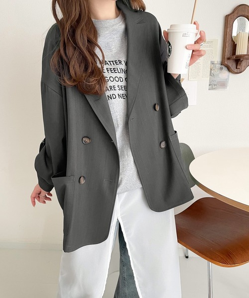 classicalelf（クラシカルエルフ）の「綺麗な落ち感。オーバーサイズ袖ロールアップドレープダブルジャケット（テーラードジャケット・レディース・グレー/チャコール・MEDIUM/LARGE/X-LARGE/SMALL）」の18枚目の写真