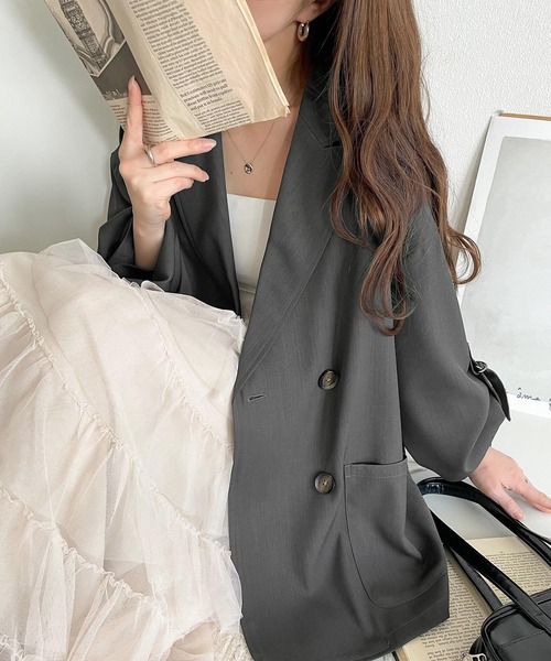 classicalelf（クラシカルエルフ）の「綺麗な落ち感。オーバーサイズ袖ロールアップドレープダブルジャケット（テーラードジャケット・レディース・グレー/チャコール・MEDIUM/LARGE/X-LARGE/SMALL）」の15枚目の写真