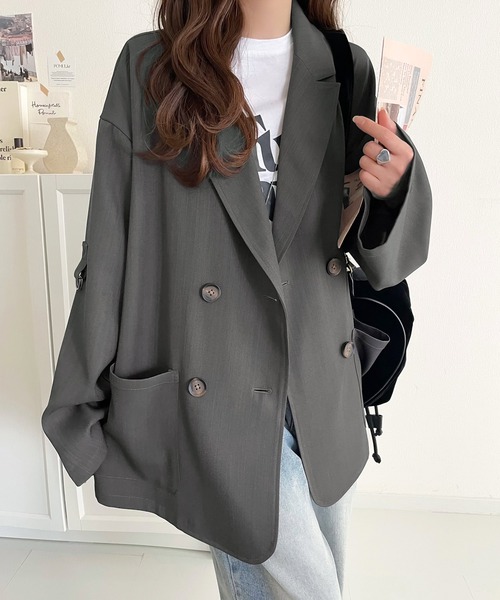 classicalelf（クラシカルエルフ）の「綺麗な落ち感。オーバーサイズ袖ロールアップドレープダブルジャケット（テーラードジャケット・レディース・グレー/チャコール・MEDIUM/LARGE/X-LARGE/SMALL）」の12枚目の写真