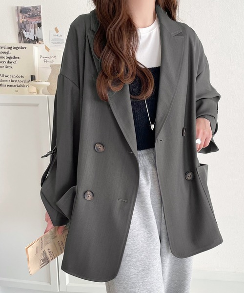 classicalelf（クラシカルエルフ）の「綺麗な落ち感。オーバーサイズ袖ロールアップドレープダブルジャケット（テーラードジャケット・レディース・グレー/チャコール・MEDIUM/LARGE/X-LARGE/SMALL）」の10枚目の写真