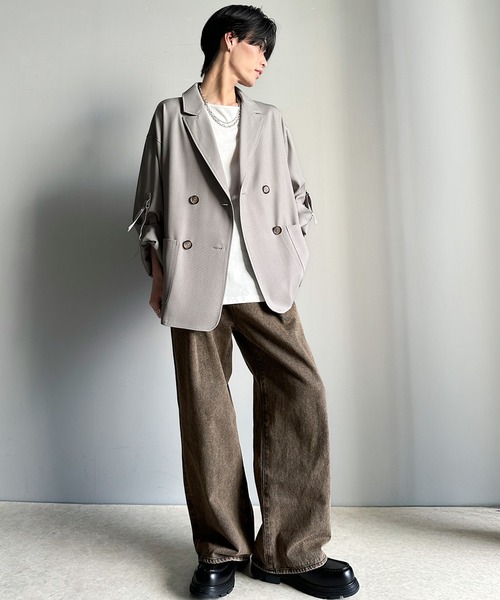 classicalelf（クラシカルエルフ）の「綺麗な落ち感。オーバーサイズ袖ロールアップドレープダブルジャケット（テーラードジャケット・レディース・グレー/チャコール・MEDIUM/LARGE/X-LARGE/SMALL）」の8枚目の写真