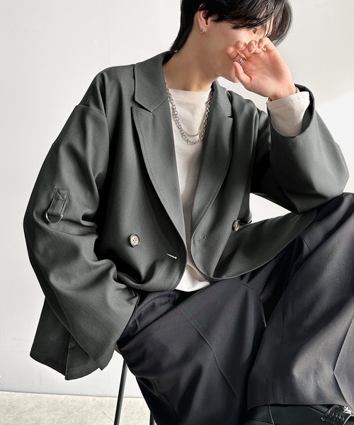 classicalelf（クラシカルエルフ）の「綺麗な落ち感。オーバーサイズ袖ロールアップドレープダブルジャケット（テーラードジャケット・レディース・グレー/チャコール・MEDIUM/LARGE/X-LARGE/SMALL）」の19枚目の写真