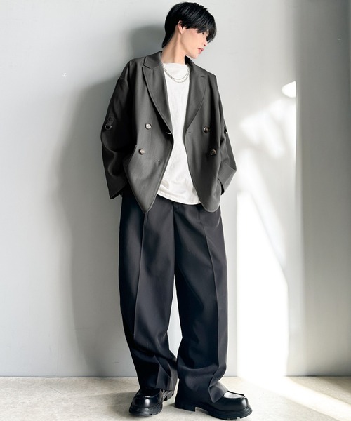 classicalelf（クラシカルエルフ）の「綺麗な落ち感。オーバーサイズ袖ロールアップドレープダブルジャケット（テーラードジャケット・レディース・グレー/チャコール・MEDIUM/LARGE/X-LARGE/SMALL）」の21枚目の写真