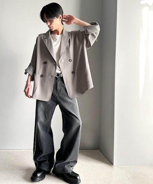 classicalelf（クラシカルエルフ）の「綺麗な落ち感。オーバーサイズ袖ロールアップドレープダブルジャケット（テーラードジャケット・レディース・グレー/チャコール・MEDIUM/LARGE/X-LARGE/SMALL）」の9枚目の写真