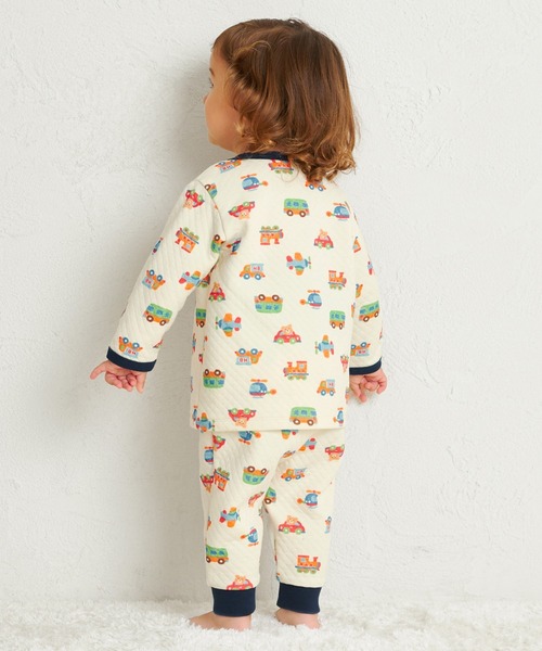 あったかキルト素材 乗り物柄 腹巻き付き長袖パジャマ（ルームウェア
