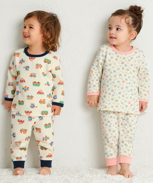 あったかキルト素材 乗り物柄 腹巻き付き長袖パジャマ（ルームウェア