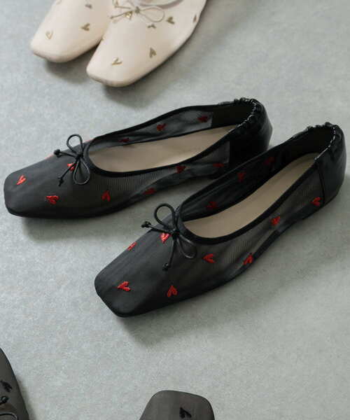 セール】ハートチュールフラットシューズ（バレエシューズ）｜SENSE OF