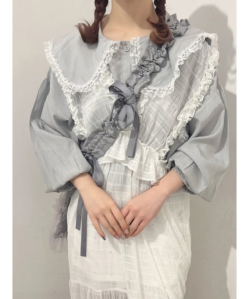 merry jenny（メリージェニー）の「サテンフリルブラウス（シャツ/ブラウス・レディース・オフホワイト/ブルー・FREE）」の5枚目の写真