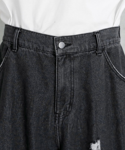 ビンテージ加工スーパーワイドバギーデニム 1111clothing（ワンフォークロージング）の「ヴィンテージ加工