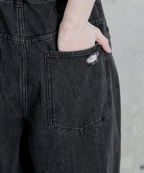 ヴィンテージケオレ加工ワイドバギーデニム（デニムパンツ