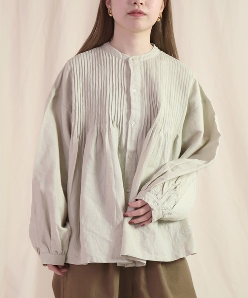 Brocante / ブロカント] 綿麻ヘビーキャンバス レトロリーニュシャツ