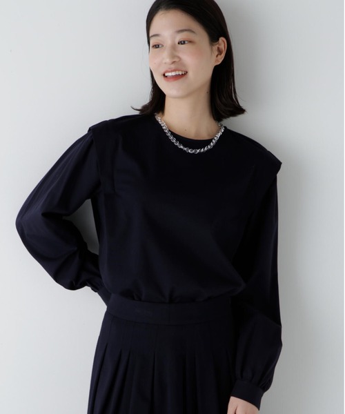 human woman(ヒューマンウーマン)の「◆布帛ドッキングプレーティングジャージープルオーバー(Tシャツ/カットソー・レディース・ベージュ系その他2/ネイビー・MEDIUM)」の1枚目の写真