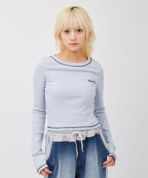 atmos pink(アトモスピンク)の「atmos pink Rib Long Sleeve T-shirt / アトモス ピンク リブ ロング スリーブ ティーシャツ(Tシャツ/カットソー・レディース・サックスブルー/ブラック/ホワイト・FREE)」の3枚目の写真
