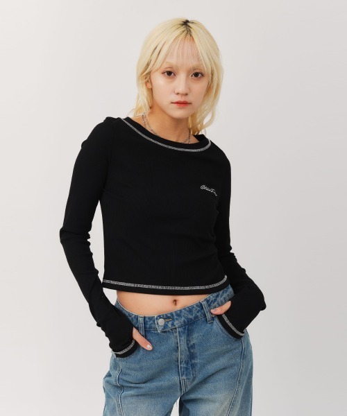 atmos pink(アトモスピンク)の「atmos pink Rib Long Sleeve T-shirt / アトモス ピンク リブ ロング スリーブ ティーシャツ(Tシャツ/カットソー・レディース・サックスブルー/ブラック/ホワイト・FREE)」の2枚目の写真