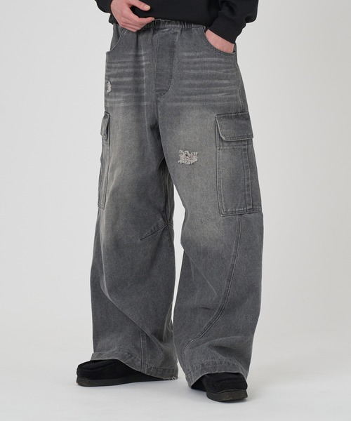 kutir(クティール)の「VINTAGE LIKE BUGGY CARGO DENIM/ヴィンテージライクバギーカーゴデニム(デニムパンツ・メンズ・グレー/ブラック・LARGE/MEDIUM/SMALL)」の2枚目の写真