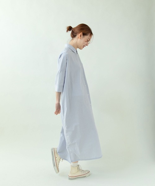 PAR ICI（パーリッシィ）の「タイプライター ストライプBIGシャツワンピース（シャツワンピース・レディース・ブルー/ネイビー×ホワイト・FREE）」の7枚目の写真