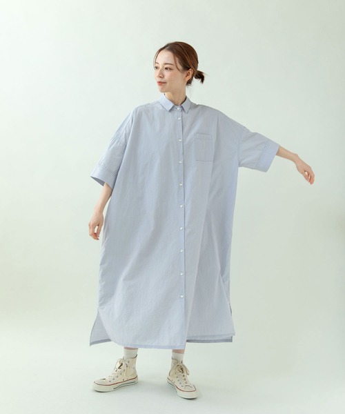 PAR ICI（パーリッシィ）の「タイプライター ストライプBIGシャツワンピース（シャツワンピース・レディース・ブルー/ネイビー×ホワイト・FREE）」の12枚目の写真