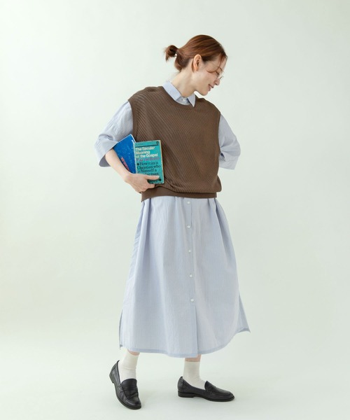 PAR ICI（パーリッシィ）の「タイプライター ストライプBIGシャツワンピース（シャツワンピース・レディース・ブルー/ネイビー×ホワイト・FREE）」の17枚目の写真