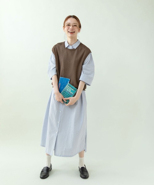 PAR ICI（パーリッシィ）の「タイプライター ストライプBIGシャツワンピース（シャツワンピース・レディース・ブルー/ネイビー×ホワイト・FREE）」の16枚目の写真