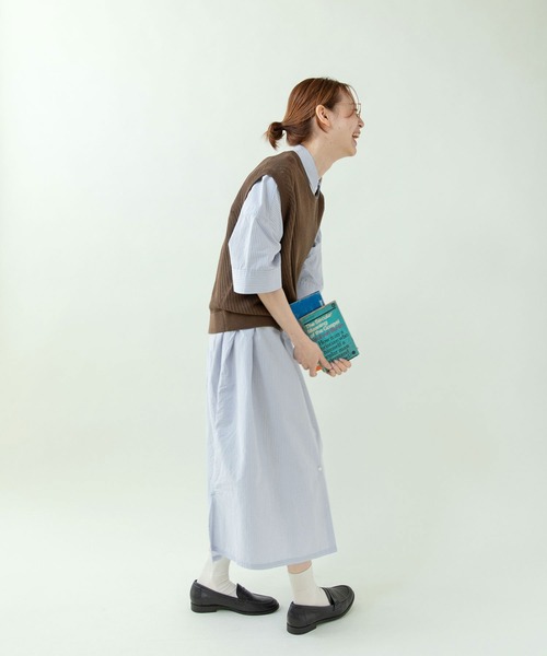 PAR ICI（パーリッシィ）の「タイプライター ストライプBIGシャツワンピース（シャツワンピース・レディース・ブルー/ネイビー×ホワイト・FREE）」の19枚目の写真