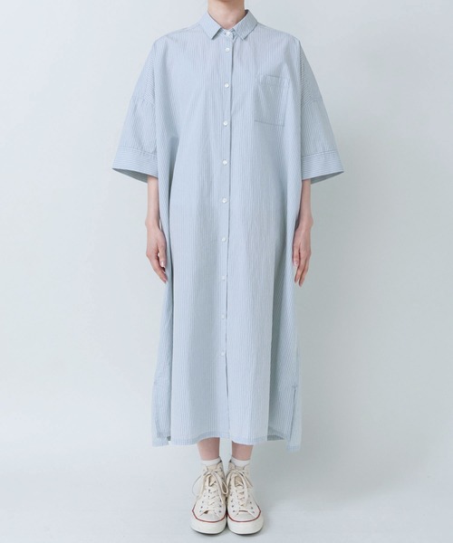PAR ICI（パーリッシィ）の「タイプライター ストライプBIGシャツワンピース（シャツワンピース・レディース・ブルー/ネイビー×ホワイト・FREE）」の20枚目の写真
