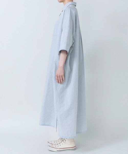 PAR ICI（パーリッシィ）の「タイプライター ストライプBIGシャツワンピース（シャツワンピース・レディース・ブルー/ネイビー×ホワイト・FREE）」の21枚目の写真