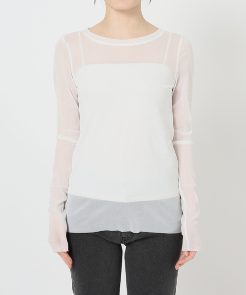 JOURNAL STANDARD relume（ジャーナルスタンダード　レリューム）の「《追加2/2枚セット》3WAYチュールレイヤード T（Tシャツ/カットソー・レディース・チャコールグレー/ベージュ/グレー/サックスブルー・FREE）」の10枚目の写真