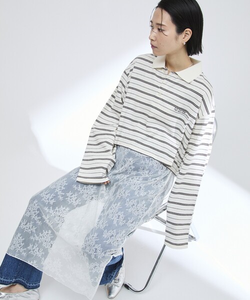 Firsthand(ファーストハンド)の「MA Firsthand/マ ファーストハンド POLO BORDER CROP PO / ポロボーダークロッププルオーバー(ポロシャツ・レディース・ネイビー/ホワイト/サックスブルー・フリ-)」の5枚目の写真