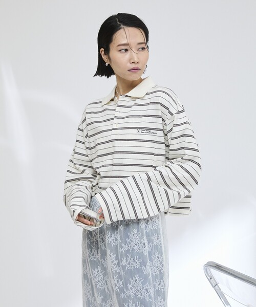 Firsthand(ファーストハンド)の「MA Firsthand/マ ファーストハンド POLO BORDER CROP PO / ポロボーダークロッププルオーバー(ポロシャツ・レディース・ネイビー/ホワイト/サックスブルー・フリ-)」の7枚目の写真