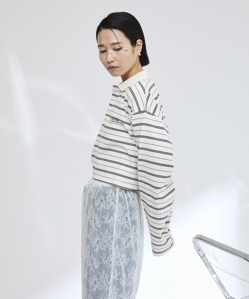 Firsthand(ファーストハンド)の「MA Firsthand/マ ファーストハンド POLO BORDER CROP PO / ポロボーダークロッププルオーバー(ポロシャツ・レディース・ネイビー/ホワイト/サックスブルー・フリ-)」の8枚目の写真