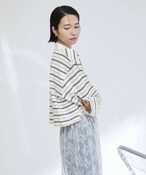 Firsthand(ファーストハンド)の「MA Firsthand/マ ファーストハンド POLO BORDER CROP PO / ポロボーダークロッププルオーバー(ポロシャツ・レディース・ネイビー/ホワイト/サックスブルー・フリ-)」の10枚目の写真