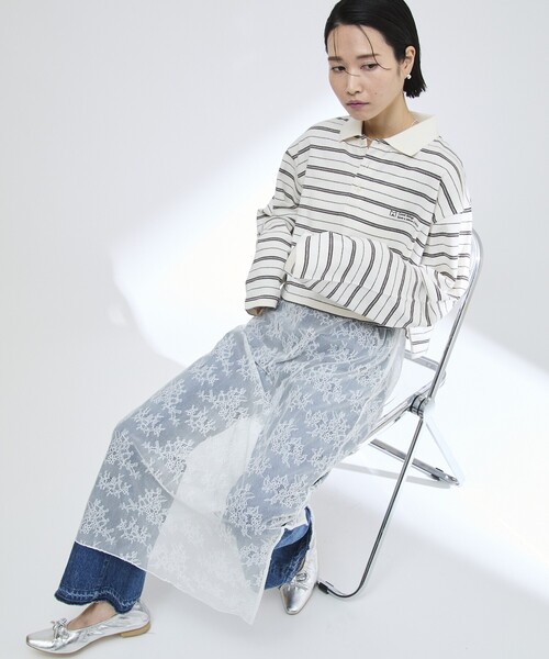 Firsthand(ファーストハンド)の「MA Firsthand/マ ファーストハンド POLO BORDER CROP PO / ポロボーダークロッププルオーバー(ポロシャツ・レディース・ネイビー/ホワイト/サックスブルー・フリ-)」の11枚目の写真