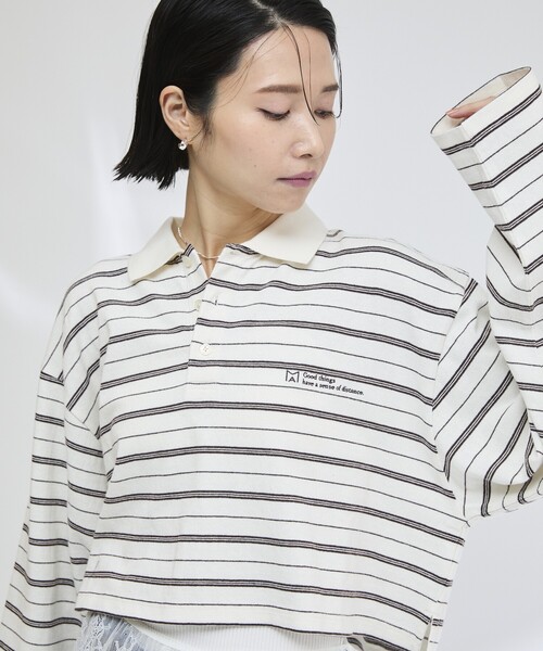 Firsthand(ファーストハンド)の「MA Firsthand/マ ファーストハンド POLO BORDER CROP PO / ポロボーダークロッププルオーバー(ポロシャツ・レディース・ネイビー/ホワイト/サックスブルー・フリ-)」の12枚目の写真