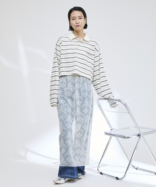 Firsthand(ファーストハンド)の「MA Firsthand/マ ファーストハンド POLO BORDER CROP PO / ポロボーダークロッププルオーバー(ポロシャツ・レディース・ネイビー/ホワイト/サックスブルー・フリ-)」の13枚目の写真