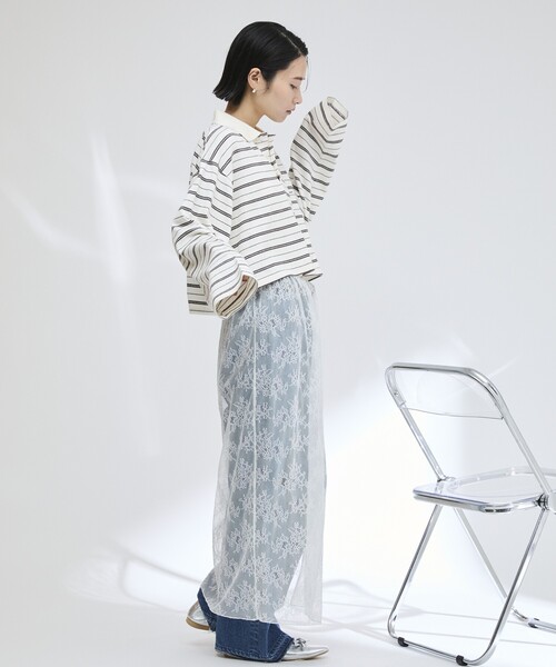 Firsthand(ファーストハンド)の「MA Firsthand/マ ファーストハンド POLO BORDER CROP PO / ポロボーダークロッププルオーバー(ポロシャツ・レディース・ネイビー/ホワイト/サックスブルー・フリ-)」の18枚目の写真