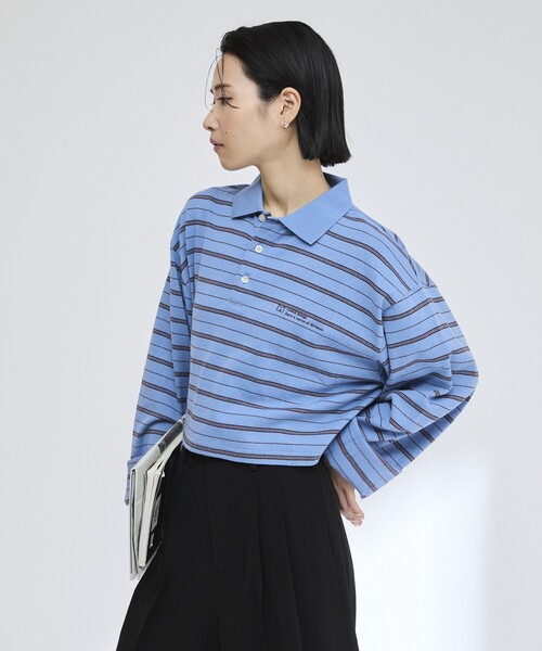 Firsthand(ファーストハンド)の「MA Firsthand/マ ファーストハンド POLO BORDER CROP PO / ポロボーダークロッププルオーバー(ポロシャツ・レディース・ネイビー/ホワイト/サックスブルー・フリ-)」の3枚目の写真