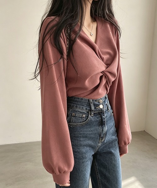 Miniministore(ミニミニストア)の「フロントねじり シャツブラウス Vネック(シャツ/ブラウス・レディース・ライトグレー/ピンク/ブラック/ベージュ・L/M)」の4枚目の写真