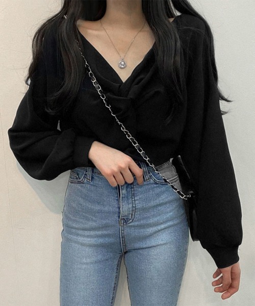 Miniministore(ミニミニストア)の「フロントねじり シャツブラウス Vネック(シャツ/ブラウス・レディース・ライトグレー/ピンク/ブラック/ベージュ・L/M)」の12枚目の写真