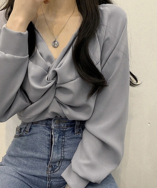 Miniministore(ミニミニストア)の「フロントねじり シャツブラウス Vネック(シャツ/ブラウス・レディース・ライトグレー/ピンク/ブラック/ベージュ・L/M)」の19枚目の写真