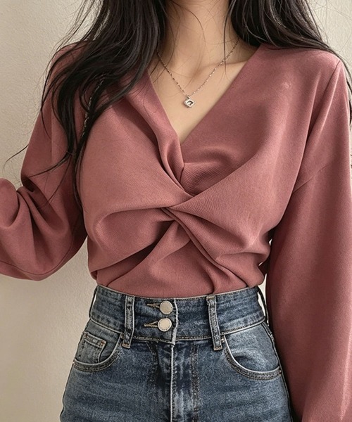 Miniministore(ミニミニストア)の「フロントねじり シャツブラウス Vネック(シャツ/ブラウス・レディース・ライトグレー/ピンク/ブラック/ベージュ・L/M)」の21枚目の写真