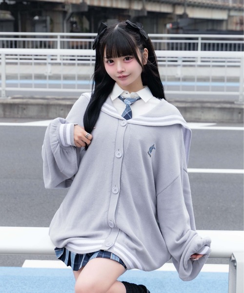 Whinny(ホワイニー)の「Whinny/天才秀才クールな学生カーディガン(カーディガン/ボレロ・レディース・ブラック/ホワイト/グレー/ピンク/サックスブルー・FREE)」の3枚目の写真