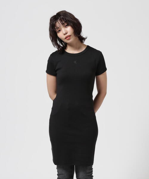 Calvin Klein(カルバン・クライン)の「Calvin Klein(カルバンクライン)ショートスリーブカットソーワンピース(ワンピース・レディース・ブラック・S)」の1枚目の写真