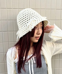 ゆる編みリボンニットバケハ/キャップ(se)（ハット）｜almo
