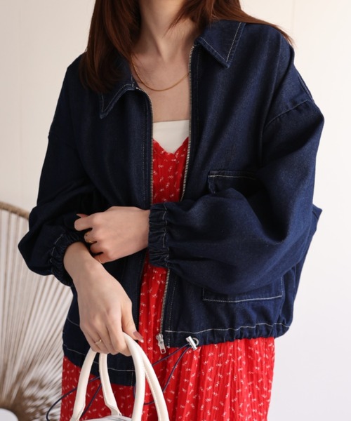 sakishimatokyo（サキシマトーキョー）の「新色追加 デニムブルゾン/裾ドロスト付き調整可能/ケミカルウォッシュ（デニムジャケット・レディース・ネイビー/ブラック系その他/ブルー/ブラック・FREE）」の22枚目の写真