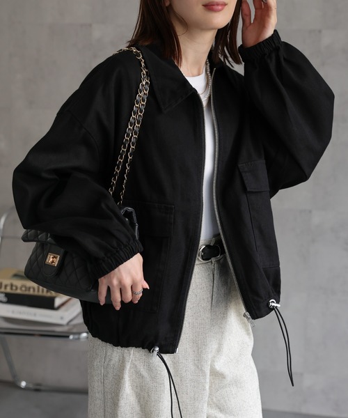 セール】新色追加 デニムブルゾン/裾ドロスト付き調整可能/ケミカル