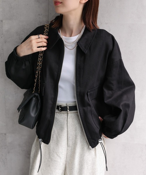 セール】新色追加 デニムブルゾン/裾ドロスト付き調整可能