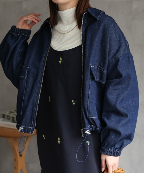 sakishimatokyo（サキシマトーキョー）の「新色追加 デニムブルゾン/裾ドロスト付き調整可能/ケミカルウォッシュ（デニムジャケット・レディース・ネイビー/ブラック系その他/ブルー/ブラック・FREE）」の10枚目の写真