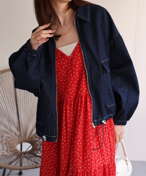 sakishimatokyo（サキシマトーキョー）の「新色追加 デニムブルゾン/裾ドロスト付き調整可能/ケミカルウォッシュ（デニムジャケット・レディース・ネイビー/ブラック系その他/ブルー/ブラック・FREE）」の7枚目の写真