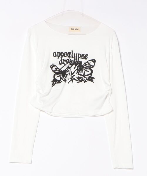 THE HITSS(ヒッツ)の「Y2K グランジ バタフライプリント クロップド ロングTシャツ / オフショル 2way(Tシャツ/カットソー・レディース・グレー/ホワイト・FREE)」の12枚目の写真