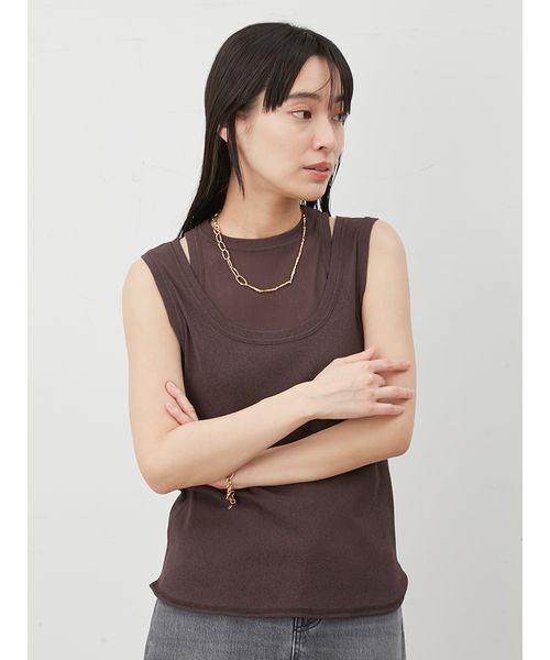 Mila Owen（ミラオーウェン）の「イージーケアタンクレイヤードカットトップス（Tシャツ/カットソー・レディース・ブラック/ダークブラウン/ライム/ホワイト・1/0）」の3枚目の写真